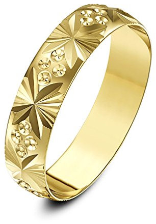 Theia Ehering 9 Karat Gelbgold Heavy Weight - Design mit Fächern & Kreisen, D-Form, 6mm - Größe 53 (16.9)