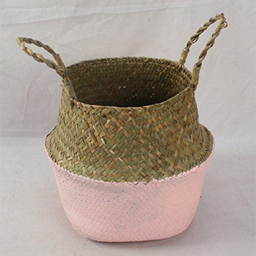Flechtkorb Korb Einkaufs-Tasche Korbtasche Aufbewahrungskorb Segrasskorb Pink XL