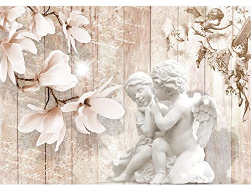 Runa Art Fototapete Vintage Blumen Engel 352 x 250 cm Vlies Tapeten XXL Moderne Wandtapete Wohnzimmer Schlafzimmer Beige 9230011a