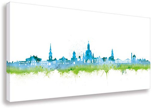 Kunstbruder Moderne Dresdener Skyline - Blau 50x100cm - by Stadt Dresden Kunstdruck 2cm (div. Varianten/Größen)- Leinwandbild Wandbild Wanddekoration Kunstbild Leinwanddruck/fertig zum aufhängen