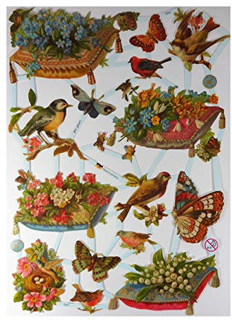 Glanzbilder EF 7241 Vogel Blume Schmetterling Posiebilder Scrapbook Deko GWI 612
