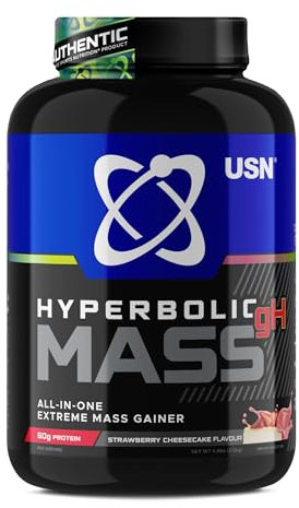 USN Hyperbolic Mass Strawberry Cheesecake 2kg: High Calorie Mass Gainer Protein Powder for Muscle Building and Weight Gain - Improved Formula & Flavour with 7.5g Creatine Monohydrate and Less Sugar