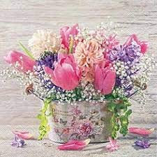 20 Servietten Frühlingsboten, Hyazinthe, Tulpe, rosa, 33x33cm