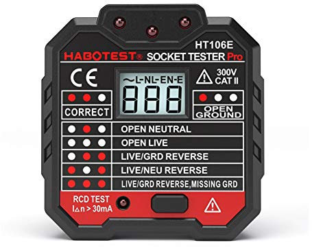 amropi Prüfgerät für Elektrische Steckdose mit Spannung Hintergrundbeleuchtung LCD Anzeige Erweiterte RCD Prüfung - EU Stecker (1 LCD Steckdosenprüfer)
