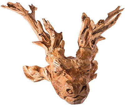 Windalf Holz Skulptur DURATH 100 cm Hirschkopf Wandtrophäe Unikat Handarbeit aus Wurzelholz