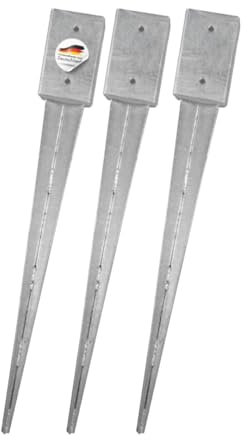 SunnyDeals Einschlaghülsen für Pfosten 7x7 cm | 3er Set Bodeneinschlaganker verzinkt | Einschlaghülsen ca. 71x71x750 mm | Bodenanker für Kantholzpfosten ohne Betonieren