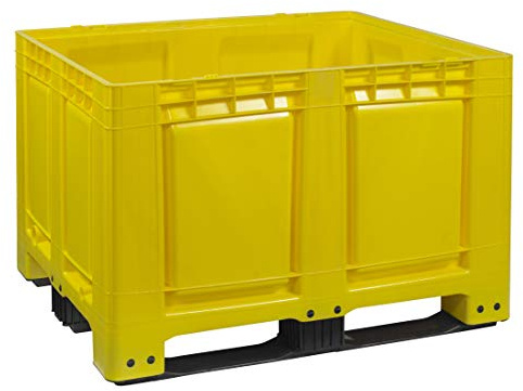 Palettenbox LxBxH: 1200 x 1000 x 790 mm geschlossen mit 3 Kufen in gelb