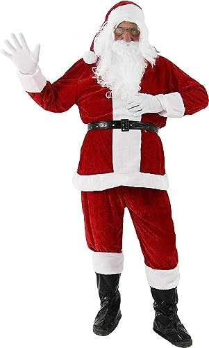 9 in 1 Nikolauskostüm - Größe S-XXXXL - Weihnachtsmannkostüm Verkleidung für Weihnachten - Kostüm für Nikolaus - Weihnachtsmann - Santa Claus - Herren / Erwachsene (Large, rot)