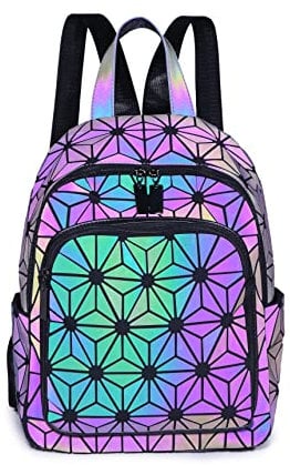 LorranTree Geometrischer Rucksack Leuchtende Rucksäcke Holographische reflektierende Tasche Rucksäcke mit großer Kapazität für Frauen Bunte Tagesrucksäcke 02