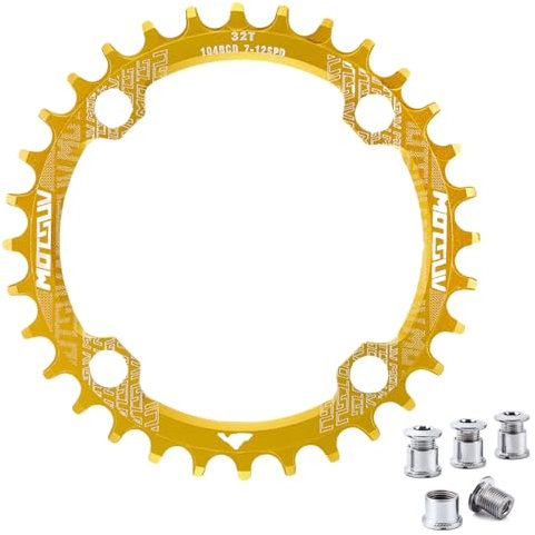 QIAMNI 104 BCD 32T 34T 36T 38T Anillo de cadena único ancho estrecho con 4 piezas de pernos de piñón para bicicletas de carretera, bicicletas de montaña, bicicleta BMX MTB (dorado, 32T)