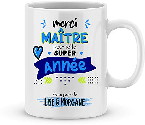 ÉNJA Création. Cadeau maître à personnaliser avec le prénom de votre enfant - Mug pour maître personnalisé - cadeau maître pour la fin d'année scolaire - cadeau original - cadeau école maître
