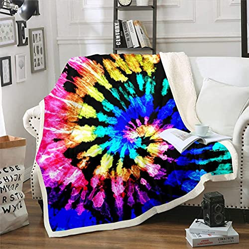 Boho Psychedelisch Decke 130x150cm Kinder Jungen Mädchen Erwachsene Mehrfarbig Tie Dye Bohemien Gypsy Flanell Fleecedeckes Exotisch Stamm Kuscheldecke Wohndecke für Schlafsofa Couch
