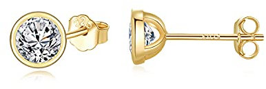 SNORSO Boucles d'oreilles Femme Argent 925, Clous d'oreilles Plaqué Or Avec Zircone Cubique 4mm pour Femme Fille