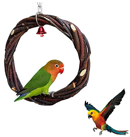 WDDA Holz Wellensittich Toys, Vogelkäfig Hängematte Schaukel Spielzeug Zum, Vogelsitzstangen für Papageien, Vögel Naturholz, Mit Glocken, für Sittiche Nymphensittiche, Aras, Papageien