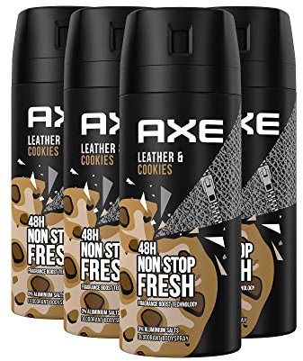 AXE Body Spray Leather & Cookies Deodorant without Aluminium Fights Odour-Creating Bacteria and Unpleasant Odours 150 ml Pack of 4