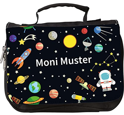 Manutextur Kulturbeutel mit Namen - personalisiert - Motiv Weltall - viele Motive – Kulturbeutel - Größe 23x17x5 cm - persönliches Geschenk mit Wunsch-Motiv und Wunsch-Name
