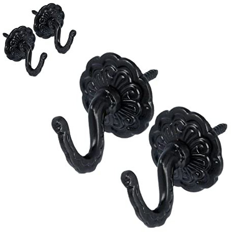 Black Curtain Tie Back Hooks Modern & Classic Designs Screw In Tassel Hold Rosette Hook U Shaped Curtain Tie Hooks Ball End Holdbacks Hooks for Clothes Coat Hanger Hook Pack of 2.