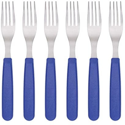 GRÄWE Juego de 6 tenedores de mesa de acero inoxidable, asas de colores, color azul