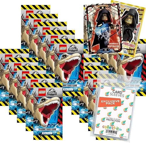 Bundle mit Lego Jurassic World Trading Cards - Serie 2-20 Booster + Exklusive Collect-it Hüllen