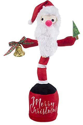 URFEDA Père Noël Qui Danse, Chantants Repete Parle Jouets en Peluche de Noël Poupée de Noël Anniversaire Noël Baptême Enfants Cadeaux, Musique+Dansant+Répète Parle +Enregistrement+éclairage