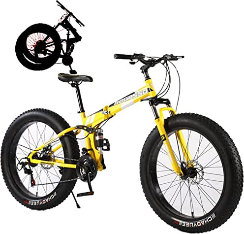 Fette Reifen Faltrad Klapprad Klappfahrrad Mountainbike 21 Gang Fahrräder Klappfahrrad Faltrad Lastgewicht 200 Kg Folding Bike Faltbares Mountainbike für Outdoor Reisen Camping,Yellow,24inch