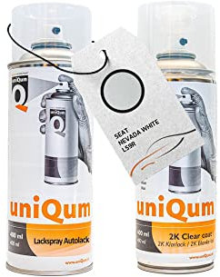 UniQum Autolack + Klarlack 2K Spraydose für SEAT NEVADA WHITE LS9R Autolack Reparatur 2 x 400 ml