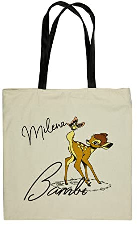 Personalisierte Shopper Tasche groß mit Namen | Motiv Reh-Kitz | Stofftasche Baumwolle Jutebeuel