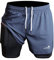 Herren Laufshorts 2 in 1 Shorts Gym Athletic Shorts Outdoor Marathon Workout Trainingsshorts Grau 2XL