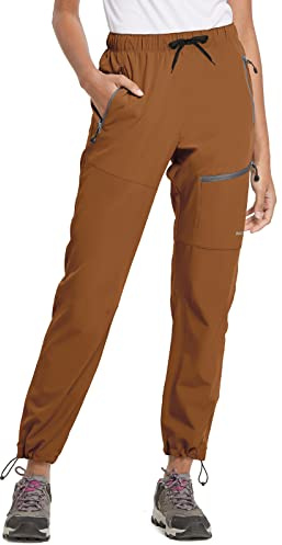 baleaf Pantalons de randonnée Femme imperméables Cargohose Outdoor séchage Rapide Pantalon Multifonctionnel avec Poche zippée Caramel XS