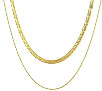 YONVUN Ketten Set Layering Dreifach Halskette Damen aus Edelstahl in Silber, 18k Gold & Roségold, Wasserfest & Hautverträglich mit Anhänger, 40-55 cm Länge verstellbar Schmuck Set Geschenk