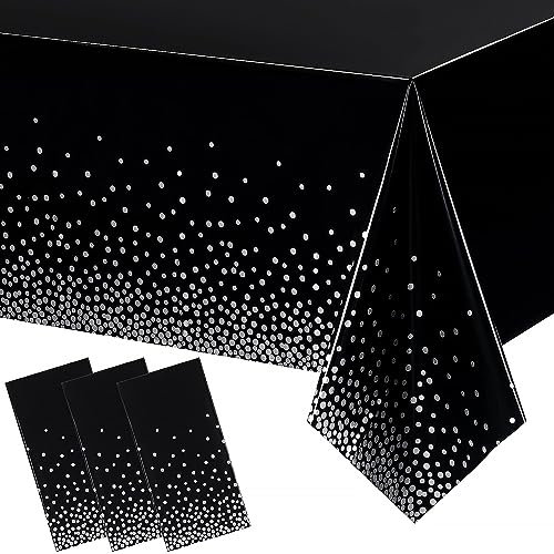 Einweg Tischdecke Schwarz,3 Stück Wasserfeste Tischdecke,274x137cm Rechteckig Tischtuch Geeignet Papiertischdecke Plastiktischdecke Einwegtischdecken für Hochzeit,Party,Kindergeburtstag,Weihnachten