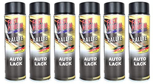 Sprühlack, Decklack, Autolack, Felgenlack, Haftgrund Spray 500ml, für Felgen und Karosserie, Kratz-, stoß- und schlagfest, Fast Finish:6X Lack Schwarz matt
