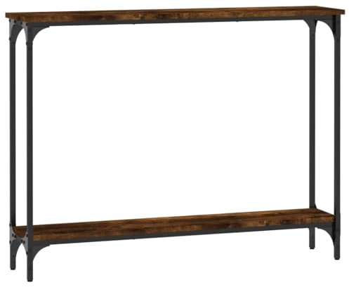 vidaXL Konsolentisch, Beistelltisch mit viel Stauraum, Wohnzimmertisch Tisch mit verstellbaren Beinen, Ablagetisch Flurtisch, Räuchereiche Holzwerkstoff