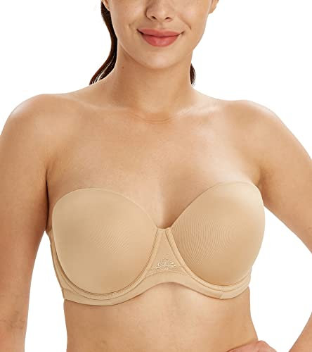 Lemorosy Damen Trägerloser BH Vollschalen Bügel Abnehmbare Träger Große Größen Multiway Minimizer BH Roter Teppich(85D,Beige)