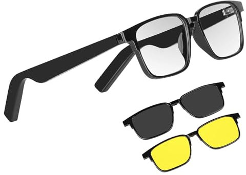 Smart-Brille, kabellos, IP5, wasserdicht, offenes Ohr-Audio-Glas mit HiFi-Lautsprechern und eingebautem Mikrofon, BT 5.3 Sprachsteuerung, Anti-Blau-Brille für Sport, Autofahren im Freien (mit