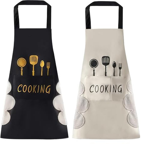 2Pezzi Grembiule da Cucina Chef Grembiule con 2 Tasche Unisex Regolabile Ideali per Barbecue, Ristorante, Caffetteria, Giardinaggio e Attività Artigianali Macchie Facili da Pulire Personalizzato