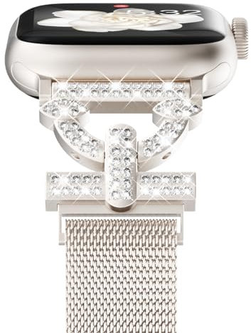 Fullife Milanese Armband Kompatibel mit Apple Watch Armbänder 38mm 40mm 41mm 42mm(Serie 10) für Damen, Diamant Metall Ersatzband für iWatch SE Serie 10/9/8/7/6/5/4/3/2/1,Polarstern