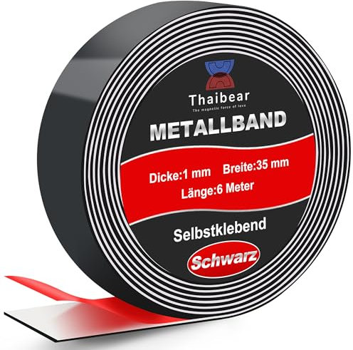 Thaibear Metallband selbstklebend Ideal für Magnete & T-onies®-Figuren & Regale (35mm x 1.2m, Schwarz) Magnetleiste selbstklebend & zuschneidbar, Magnetband für Magnete, Ferroband, Eisenband