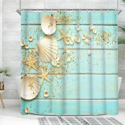 Lerores Duschvorhang 180x200cm, Schale Antischimmel Textil, Beschwerter Saum Wasserabweisend, Waschbar Polyester Stoff Badevorhänge mit 12 Ösen und Duschvorhangringe für Badezimmer, Badewanne