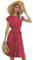 BOUTIKS Kleid Damen Sommer Elegant Rundhalsausschnitt Kurzarm Plissee A-Linie Polka Dot Kleid mit Gürtel, XL