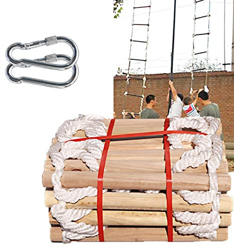 Feuerleiter, tragbare Feuerleiter, 3 m, einstöckige Strickleiter, Sicherheits-Evakuierungsleiter, runde/quadratische Holzleiter zum Klettern für Kinder und Erwachsene