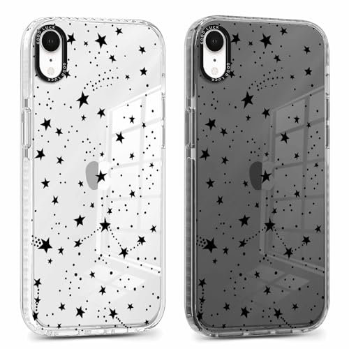 Foonary 2 Pack Clear Print Phone Case for iPhone XR 6.1, Slim Soft Silicone with Star Design Aesthetics Transparent Pattern Cases, Shockproof Bumper Protector Cover for iPhone XR Girls
