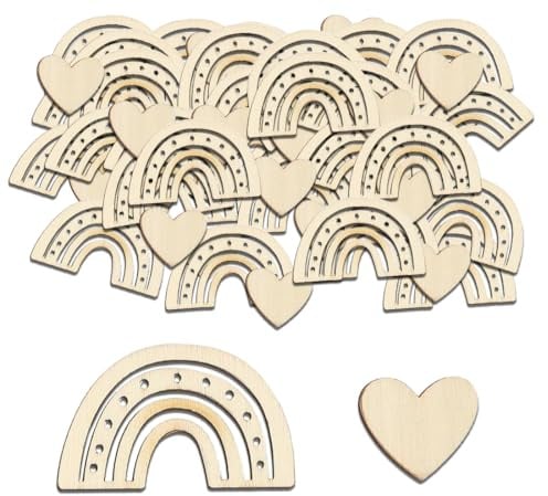 RDNKVB 60 Stück Konfetti Taufe Deko, Babyparty Deko, Streudeko, Tischdeko, Kommunion aus Holz, Boho für Junge Mädchen (Regenbogen)