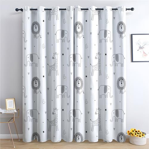 Generisch Vorhänge Safari - Löwe Elefant Giraffe Fenster Gardinen mit Ösen, Vorhang Blickdicht Verdunklungsvorhänge Thermovorhang für Wohnzimmer Schlafzimmer Deko 2er Set, H 175 x B 140 cm S-#6