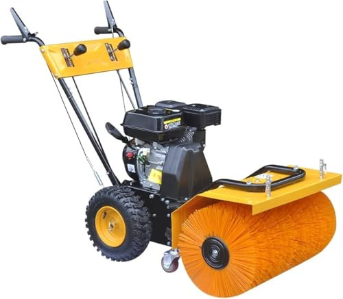 Benzin Kehrmaschine Multifunktional,Kehrbürste Schneeschieber, Schneekehrmaschine, Auffangbehälter, Schneeschild und Schneeketten zum Kehren von großen Flächen Schneefräse 6,5 PS