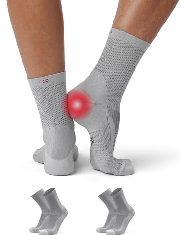 DANISH ENDURANCE Chaussettes de soutien pour la fasciite plantaire, chaussettes fonctionnelles pour la neuropathie, 2 Paires, Gris Clair 43-47