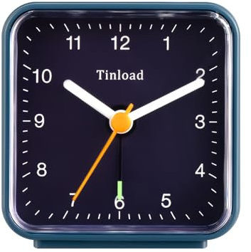 Tinload Klassischer analoger Reisewecker mit Schlummerfunktion und Licht, kompakte Größe, leises Quarzwerk, Crescendo Alarm (Blau)