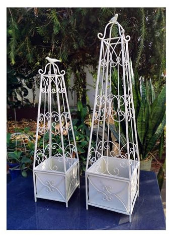 CGCSYZ Rosen-Obelisk-Spalier, Gartenspalier für Kletterpflanzen im Freien für Töpfe, hohes Turmpflanzen-Spalier aus Metall für Weinreben, Blumenpflanzen, Rankhilfe, (Weiß