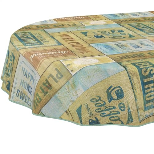 Wachstuchtischdecke Wachstischdecke Wachstuch Tischdecke abwaschbar Gartentischdecke Wasserabweisend Oval 220x140cm mit Saum (Eingefasst) Holz Industry
