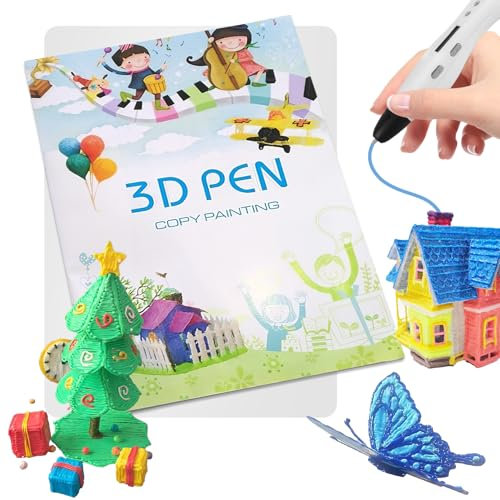 3D Pen Printing Drawing Book, Reusable Colorful 40 Patterns Thick Paper Template with a Clear Plate - 3D Graffiti Stencils Book for Kids, Children's Drawing Teaching Tools Gift for New Year